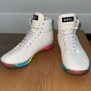 NOBULL White High-Tops with Multicolor Soles